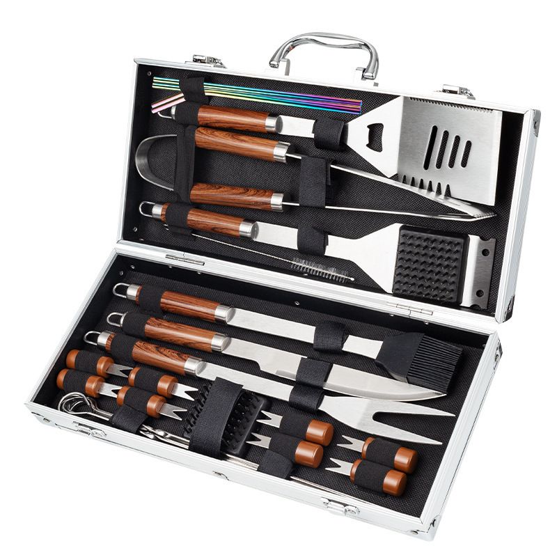 Set di utensili in acciaio inossidabile e alluminio, set di utensili da campeggio per barbecue di alta qualità, 24 pezzi_voghion.com