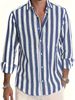 Lässiges, gestreiftes Langarmhemd zum Zuknöpfen für Herren – Baumwoll-Leinen-Mischung, leicht, atmungsaktiv, perfekt für Strandurlaube, Verabredungen und als Geschenk._voghion.com