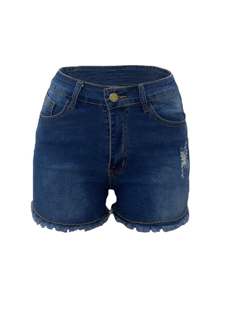 pantaloncini in denim da donna jeans con frange elastiche lavate a vita alta che coprono i fianchi di nuova moda_voghion.com