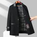 Men's Wool Blend Overcoat With Down Lining, Slim Fit, Double-Breasted, Mid-Length Winter Coat For Dad, Black & Grey_voghion.com