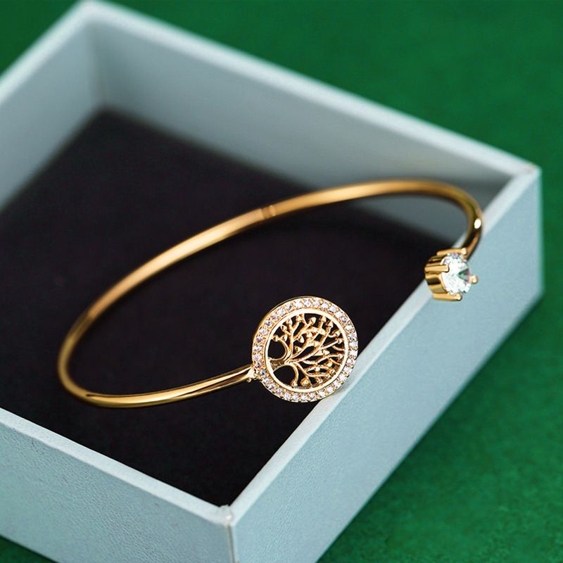Bracciale con albero della vita in stile ornamentale per donna, regolabile, aperto, con strass_voghion.com