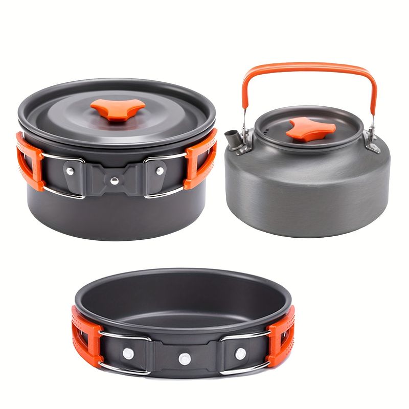 Set de gătit pentru camping în aer liber cu geantă de depozitare, set de oală și ceainic, accesorii de camping pentru drumeții și picnic, aluminiu portabil și ușor_voghion.com