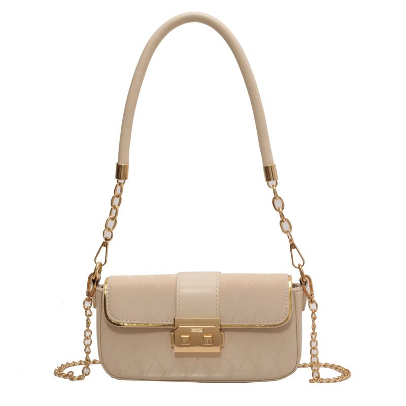 Bolso de diseño de nicho para mujer, nueva moda, bandolera con palo francés, bolso con cadena rómbica en relieve, bolso para axila, bolso de hombro_voghion.com