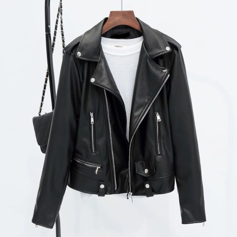 Giacca corta in pelle da donna - Elegante bomber da baseball con chiusura a zip, versatile giacca da motociclista corta per abbigliamento casual e da ufficio_voghion.com