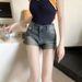 Elastic slim fit, high waisted, versatile denim shorts, women's internet celebrity, American style distressed wrap_voghion.com