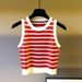 European High Version Striped Knitted Camisole Vest For Women's Summer Outerwear Innerwear With A Base, Slim Fit And_voghion.com