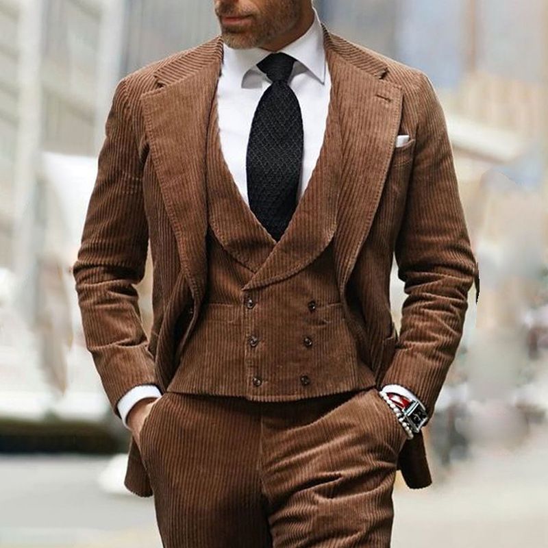 Herren-Blazer aus Cord – leichtes Polyester, entspannte Passform, lässiger Anzugmantel mit einem Knopf (S-XXXL, Braun/Blau)_voghion.com