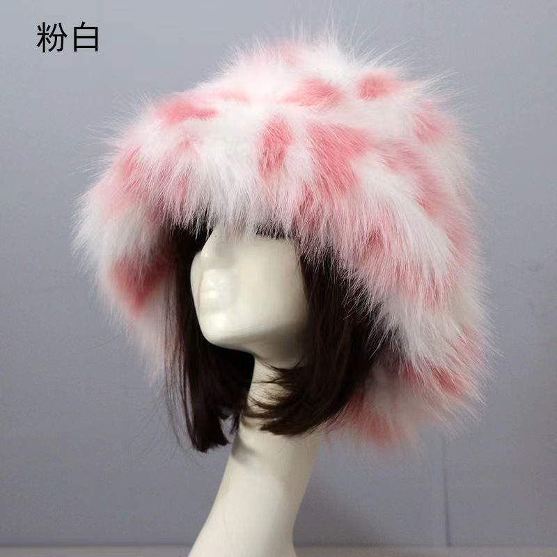 Modischer neuer roter Pelzhut mit großer Krempe für Damen aus Plüsch, warmer Winterhut im Y2K-Stil für Herren, Fischerhut, personalisierter bunter Hut_voghion.com