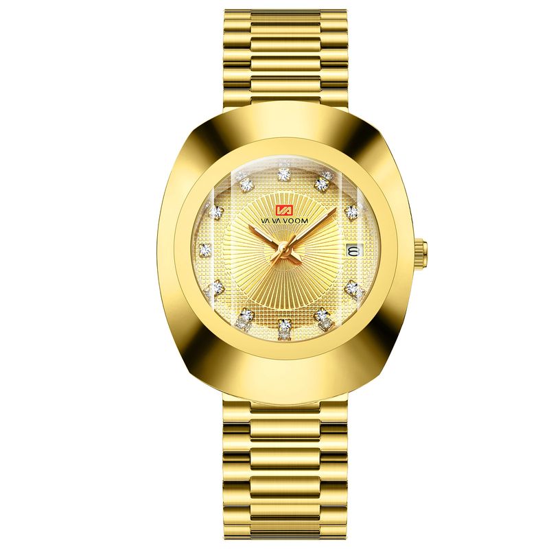 VAVAVOOM Brand Couple Quartz Watch, Gold Inlaid Dia Waterproof Stainless Steel With Calendar Watch_voghion.com