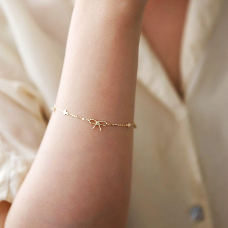 S Pure Silver Plated 14K Gold Twisted Bowknot Bracelet For Women Four-leaf Clover Simple Artistic Temperament Ins Style_voghion.com