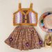 Kids Clothing retro contrast color knitted sling trendy floral short skirt two piece suit_voghion.com