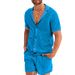 Hollow Out See-through Cool Casual Thin Outerwear Men's Short Sleeve Shorts Set_voghion.com