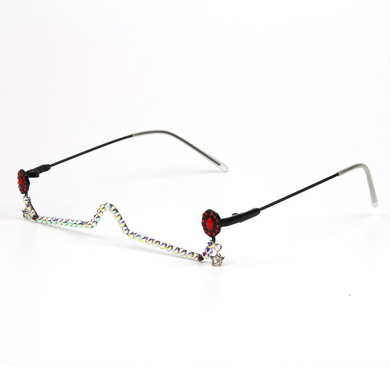 Style Lower Half Frame Glasses For Women With Diamonds Without Lenses Water Drop Pendant Rhinestones Decorative Dot Diamond Handmade Glasses Frame_voghion.com