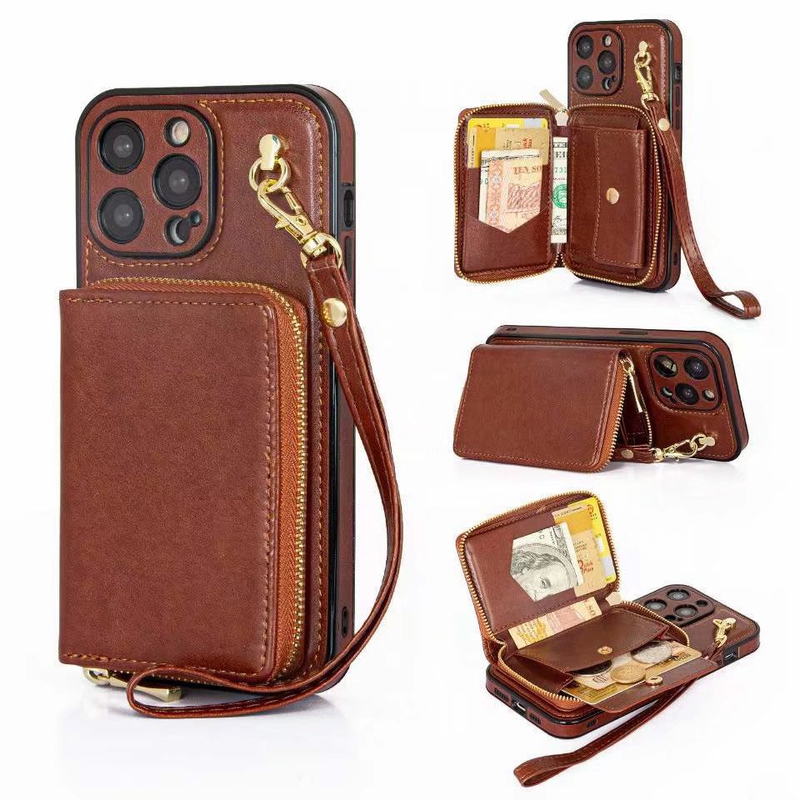 Mobile phone case for Apple 15ProMax crossbody card holder mobile phone case iPhone14 multi-function card leather case protective cover 13_voghion.com