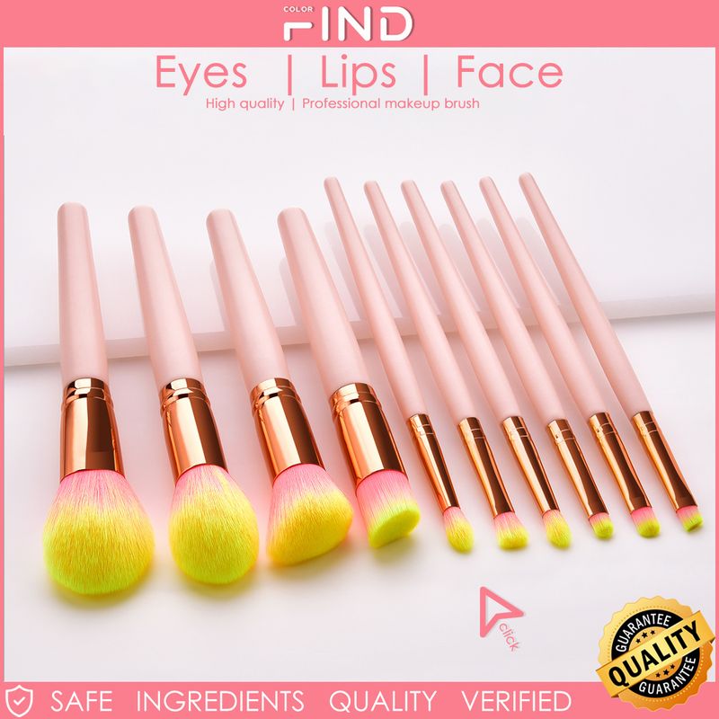 FINDCOLOR 10 professionelles Make-up-Pinselset mit rosa und gelbem Haar, hochwertiges Reiseset_voghion.com