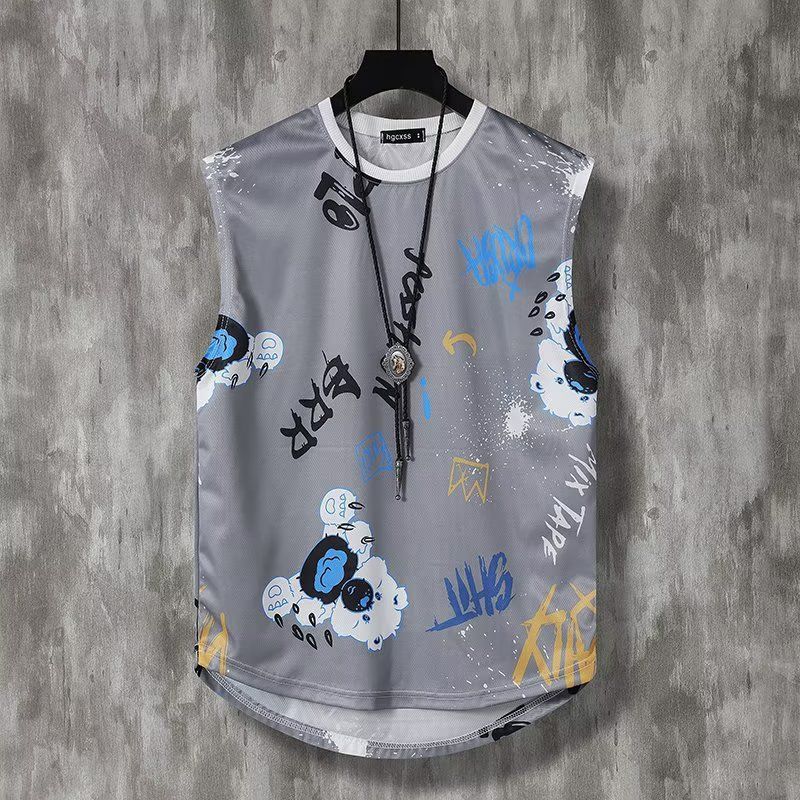 Completo sportivo da uomo T-shirt senza maniche casual Gilet da basket Set di pantaloncini a maniche corte _voghion.com