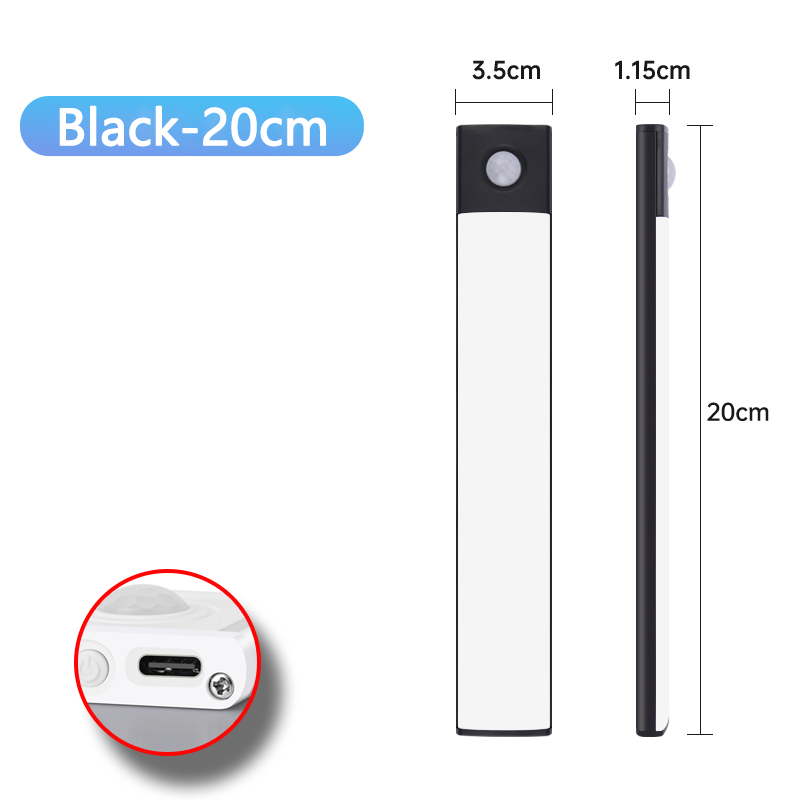 Lumină LED tip C reîncărcabilă cu senzor de mișcare, lumini de noapte pentru iluminatul dulapului de bucătărie, 10cm/20cm/30cm/40cm/50cm_voghion.com