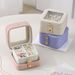 Mini portagioie - Organizer in pelle rigida in stile coreano per anelli e orecchini, crema/rosa/viola (10x10x5,5 cm, compatto ed elegante)_voghion.com