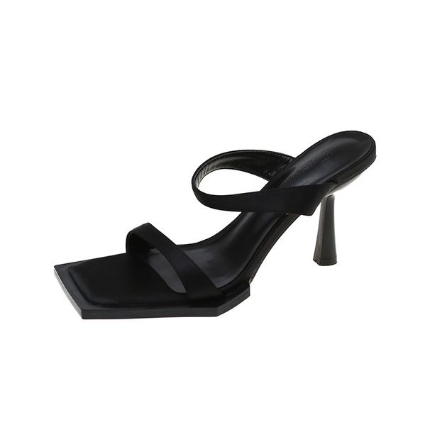 High Heel Slippers 2025 Summer New Style Square Headed Open Toe Thin Heels, Straight Line, Wearing Sandals For Women_voghion.com