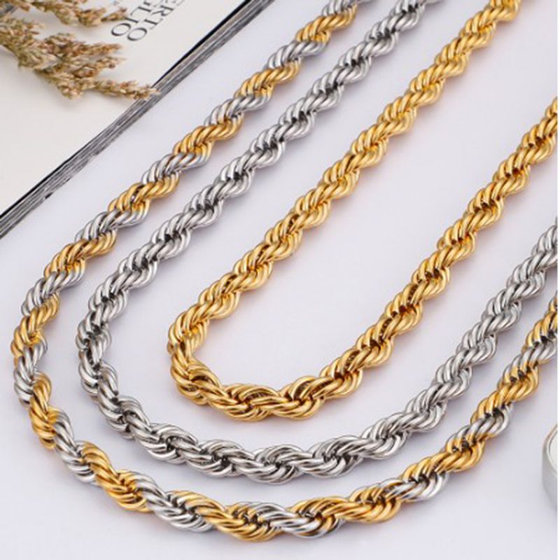 Vendite calde Hiphop 6mm/8mm Bracciale largo Oro Argento Colore Acciaio inossidabile Uomo Donna Catena a corda intrecciata Collana Gioielli_voghion.com