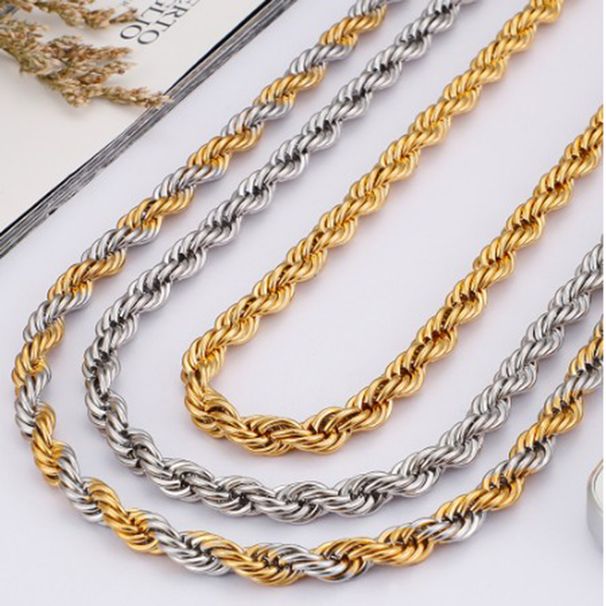 Vendite calde Hiphop 6mm/8mm Bracciale largo Oro Argento Colore Acciaio inossidabile Uomo Donna Catena a corda intrecciata Collana Gioielli_voghion.com