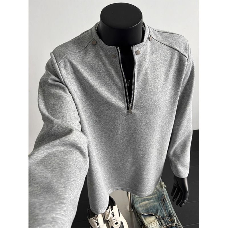 Double pressure thread with shoulder pads and willow Ding zipper sweatshirt for men in spring design, long sleeved T-shirt, inner layer_voghion.com