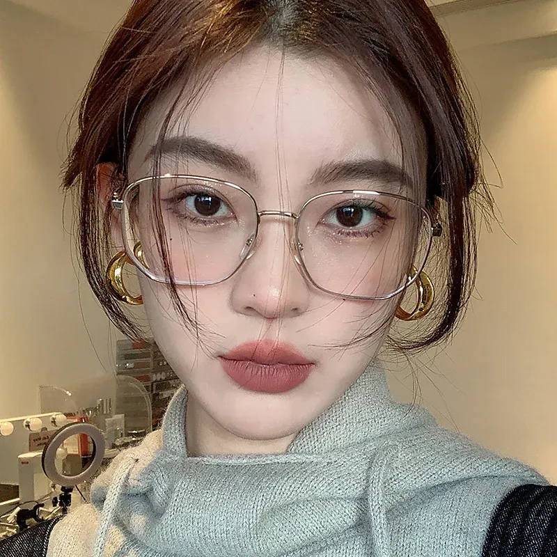 Korea Grote Aluminium Frame Vrouwen Ins Geen Make-up Plain Mannen Brillen Leuke Decoratieve Computer Bril_voghion.com