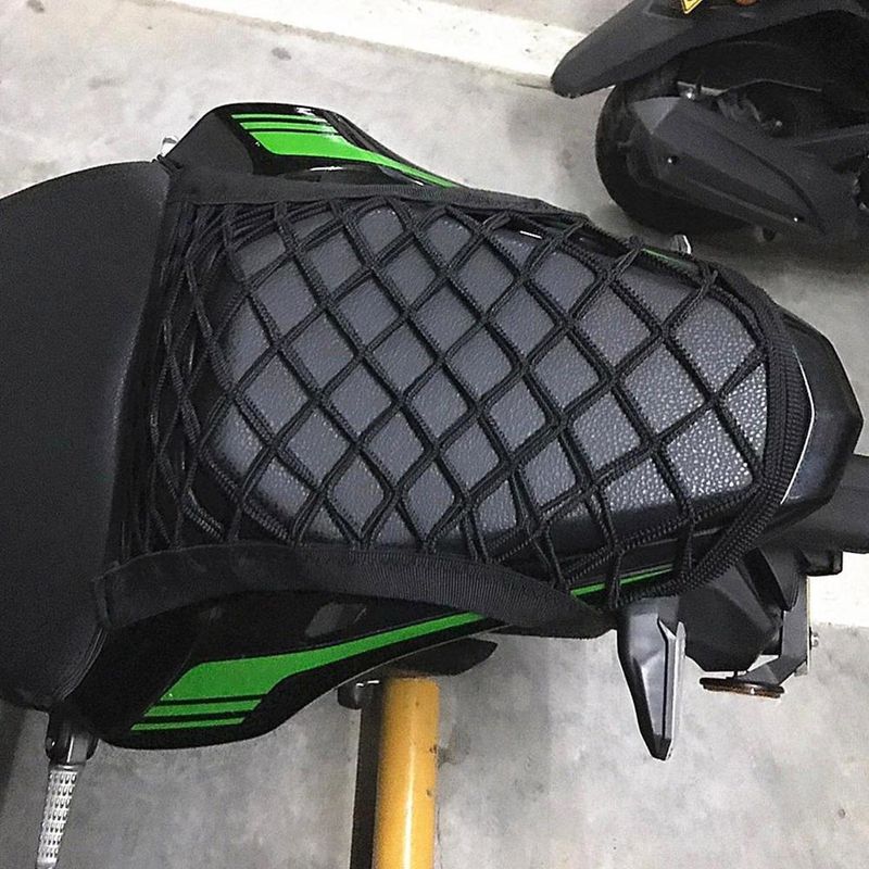 Motorcycle Mesh Bag, Fuel Tank Electric Bike Reflective Luggage Helmet Net, Elastic Strap Rope, Thick Rear Seat_voghion.com