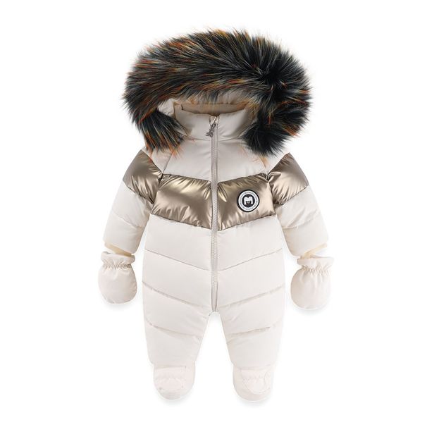 Warme winterbabyromper met bontkraag en wanten - Zachte fleecegevoerde jumpsuit voor peuters (1-3 jaar, 80-100 cm) - Winddicht polyester - Sneeuwpak_voghion.com