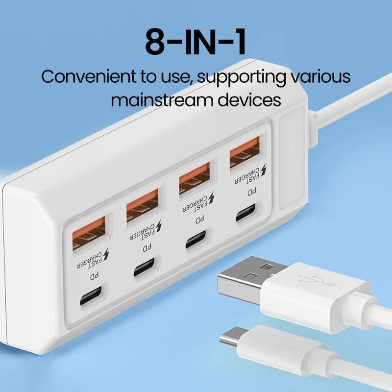 Schnelllade-Hub mit 25 W und 8 Anschlüssen für USB-Adapter [4USB+4PD] – mehrere Schnittstellen für 5-V-USB-Geräte wie Computer, Laptops, Tablets usw._voghion.com