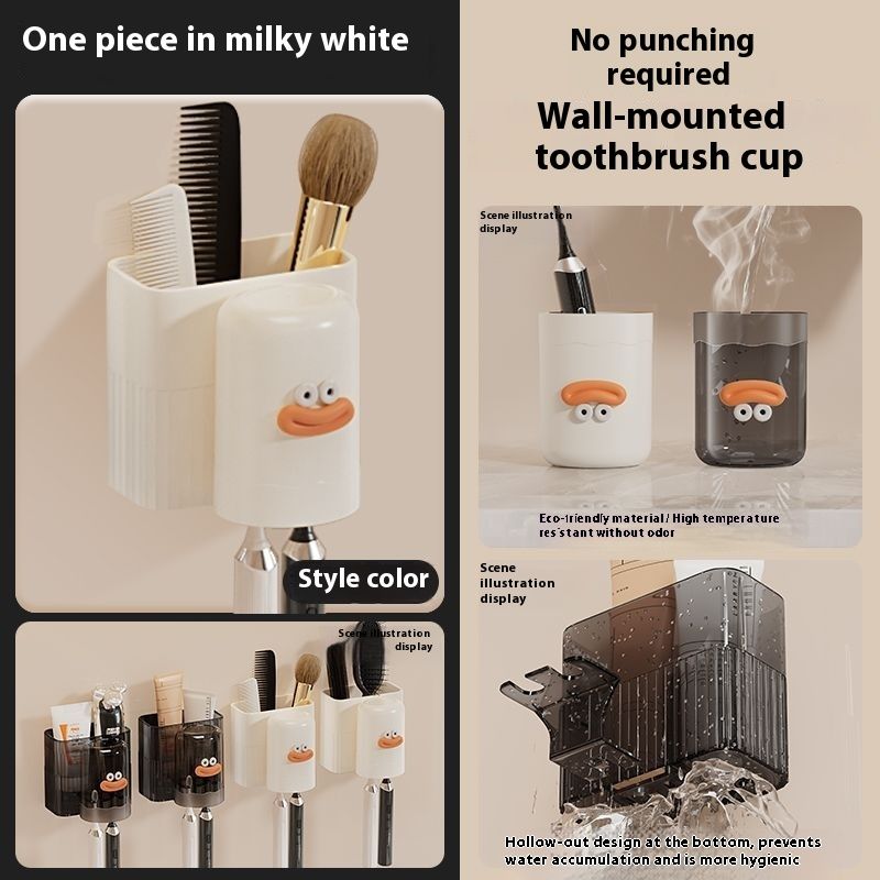 Rack No-Drill Holder Mouthwash Cup Toothbrush Hanger Wall-Mounted_voghion.com