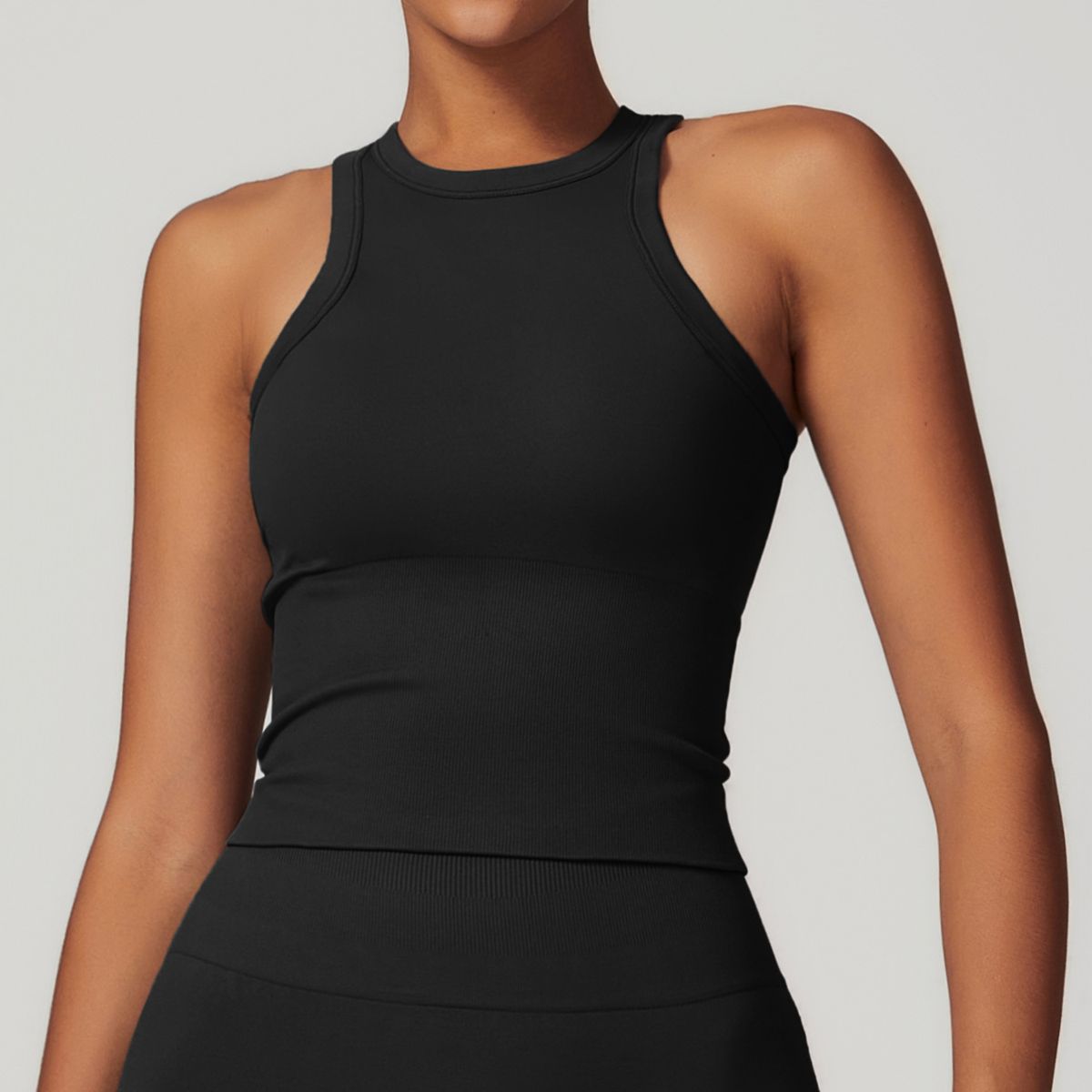 Zechuang Canotta sportiva attillata senza cuciture con schiena incrociata, pezzo unico, coprente per la pancia, abbigliamento da yoga per donna 7725_voghion.com