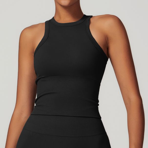 Zechuang Canotta sportiva attillata senza cuciture con schiena incrociata, pezzo unico, coprente per la pancia, abbigliamento da yoga per donna 7725_voghion.com