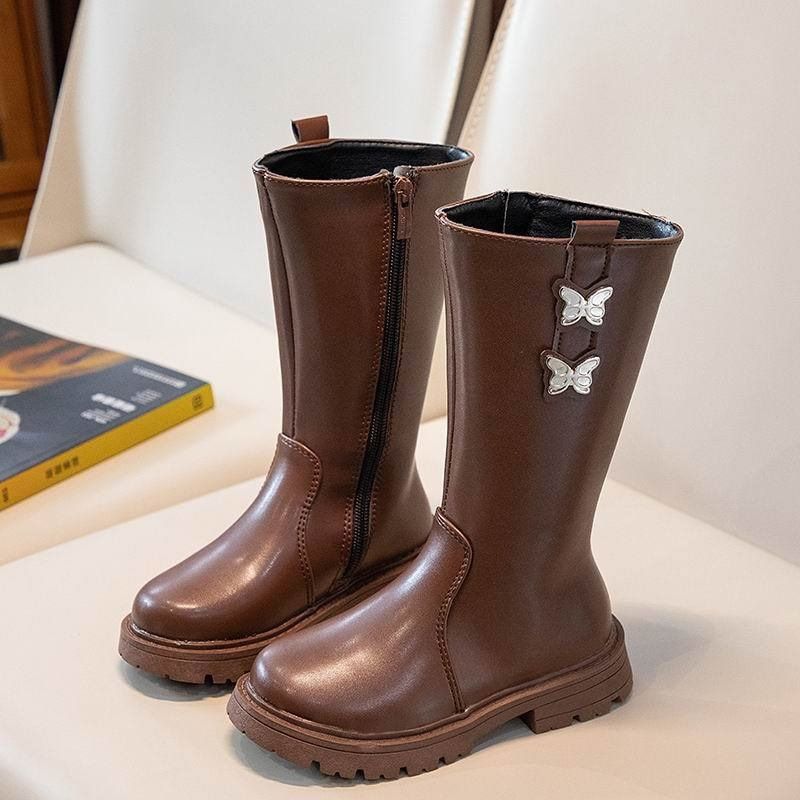 Bowknot Princess Style 2025 Autumn Winter Cotton Mid-Calf Children's Little Girls' High Boots Fleece Lined Warm_voghion.com