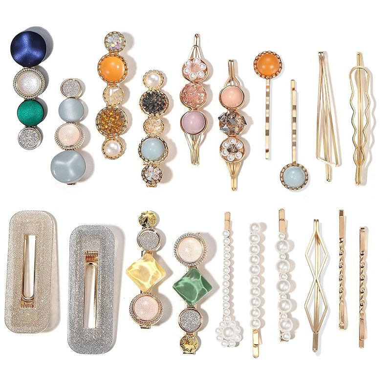 Mehayi 20 piece macaron pearl acrylic resin fashion set, cut clip, Bohemian floral hair clip accessories headwear_voghion.com