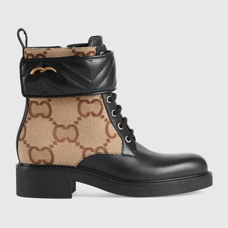 martin designer motorcycle gold classic plaid half short retro print thick heel women's knight boots 35-41_voghion.com