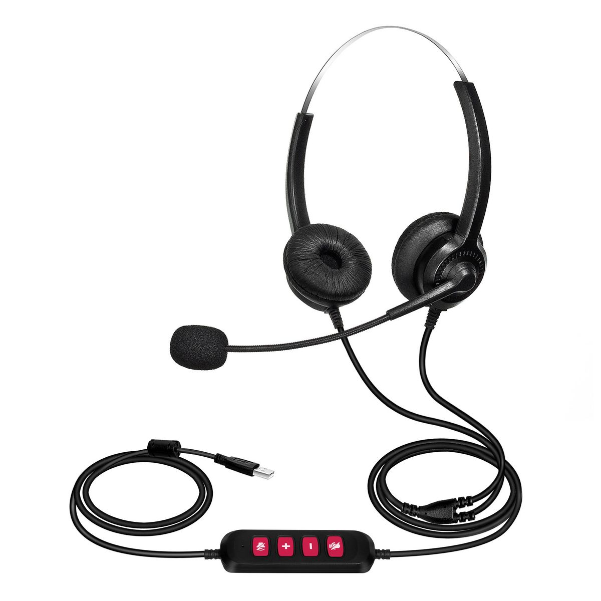 300D Telefon-Headset, verlustfreie Rauschunterdrückung, atmungsaktiv, USB, binaurales Mikrofon, langes Kabel, Call-Center-Kopfhörer für LKW_voghion.com