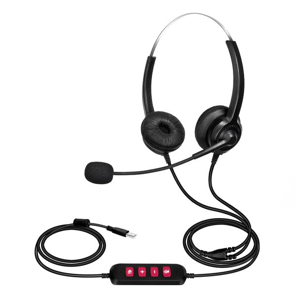 300D Telefon-Headset, verlustfreie Rauschunterdrückung, atmungsaktiv, USB, binaurales Mikrofon, langes Kabel, Call-Center-Kopfhörer für LKW_voghion.com