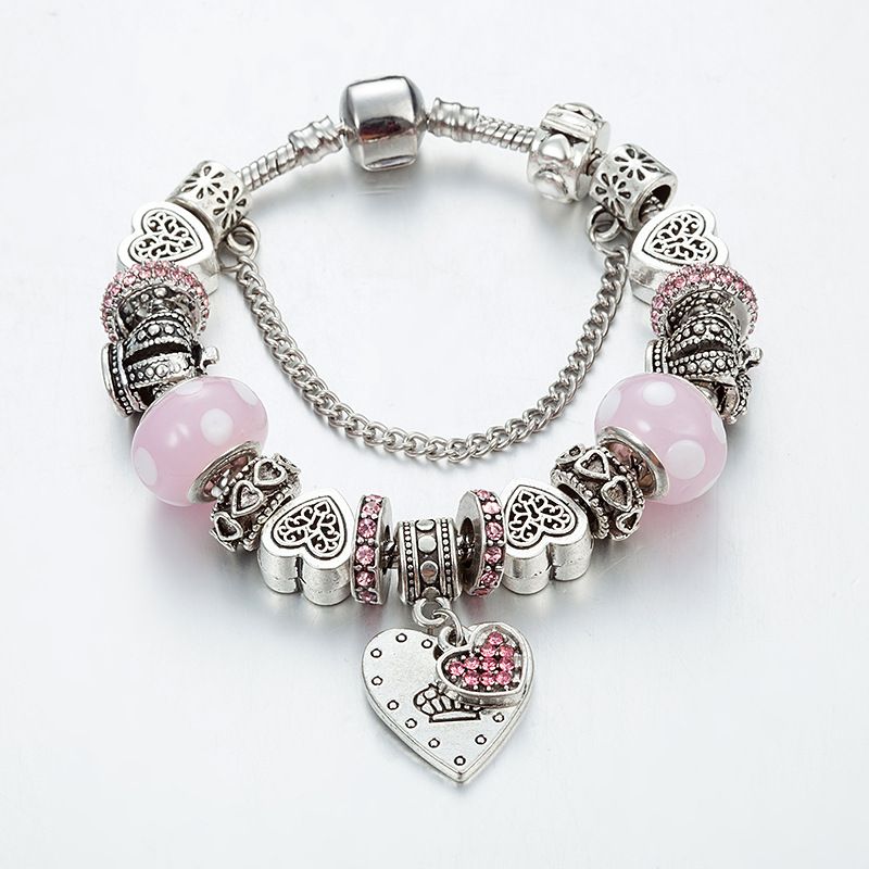 Il nuovo braccialetto di vendita caldo La corona di glassa colorata rosa borda il braccialetto del pendente di amore di DIY_voghion.com