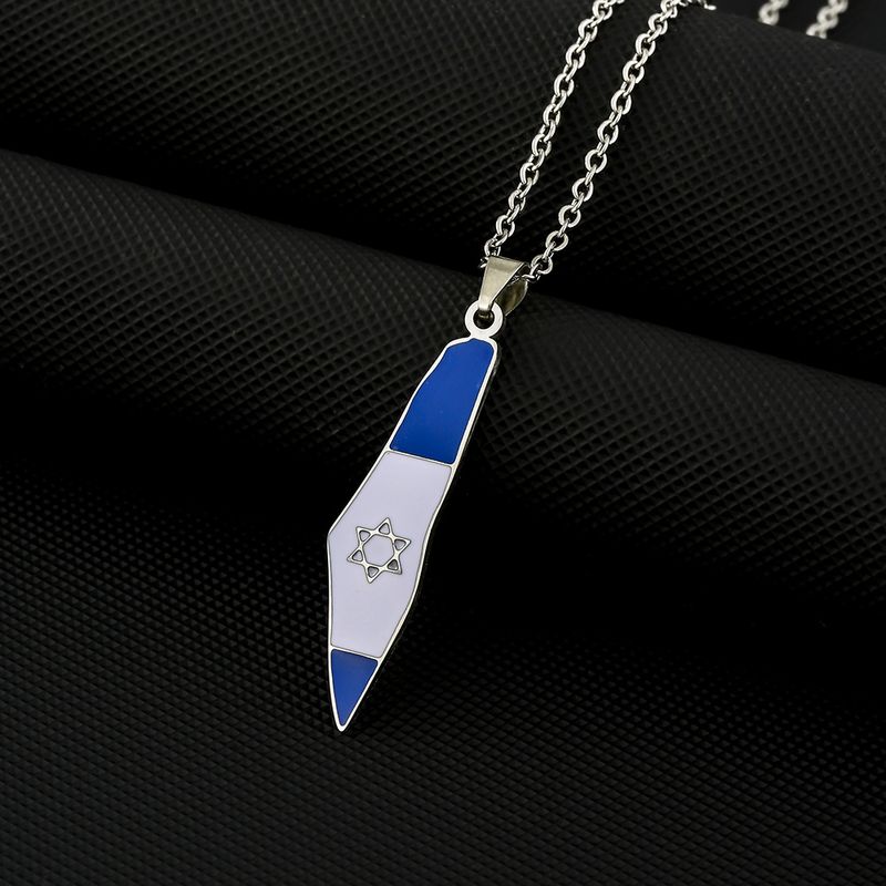 retro oil dripping stainless steel Israel six-pointed star map flag necklace men and women couple hot selling accessories_voghion.com