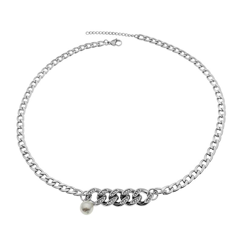 Hip Hop Einfaches Paar Retro Armband Design High Street Männer und Frauen Kubanische Diamant Perle Nähte Halskette_voghion.com