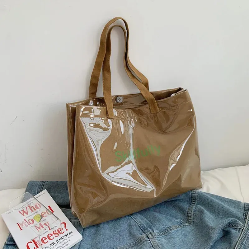 Borsa tote portatile in PVC trasparente semplice da ascella, in tela, monospalla, estiva, di grande capacità, da donna, 241214_voghion.com