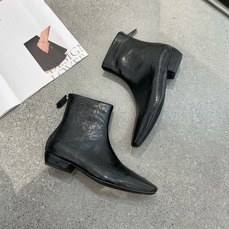 2025 Winter Parijse chique Chelsea-laarzen, enkellaarsjes met lage blokhak, afslankende korte laarzen met vierkante neus_voghion.com