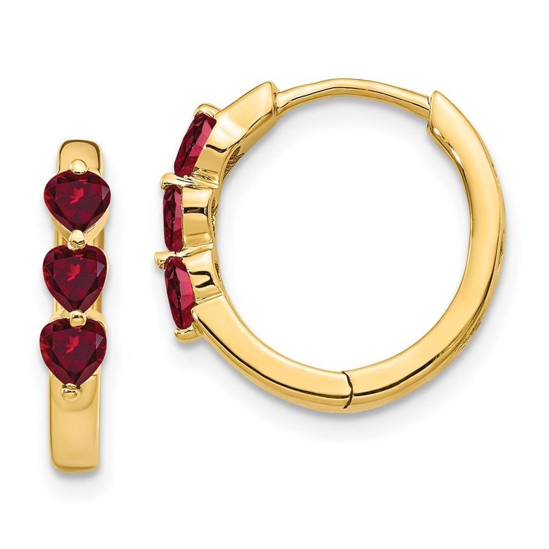 14k Created Ruby Polished Hinged Hoop Earrings_voghion.com