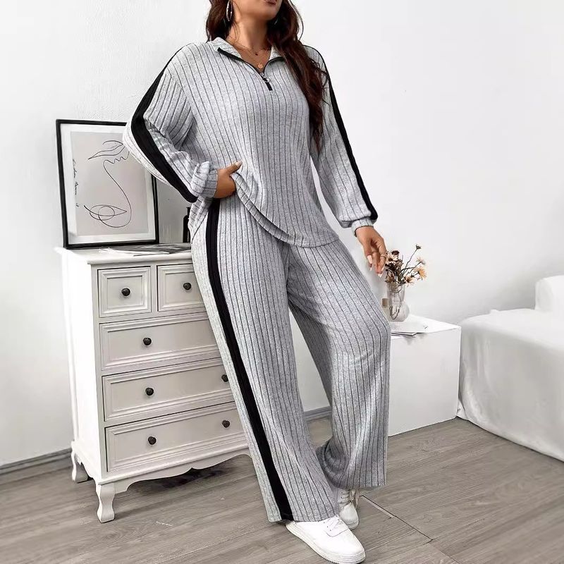 Women's Clothing plus size women's clothing simple lazy style fashion suit autumn and winter new leisure loose contrast color two piece suit_voghion.com