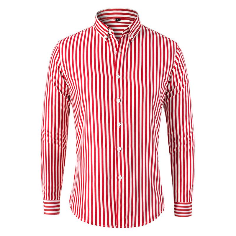 Men's Clothing Spring And Autumn Long Sleeve Shirt Trendy Handsome Slim Trendy Youth Casual Striped Shirt_voghion.com