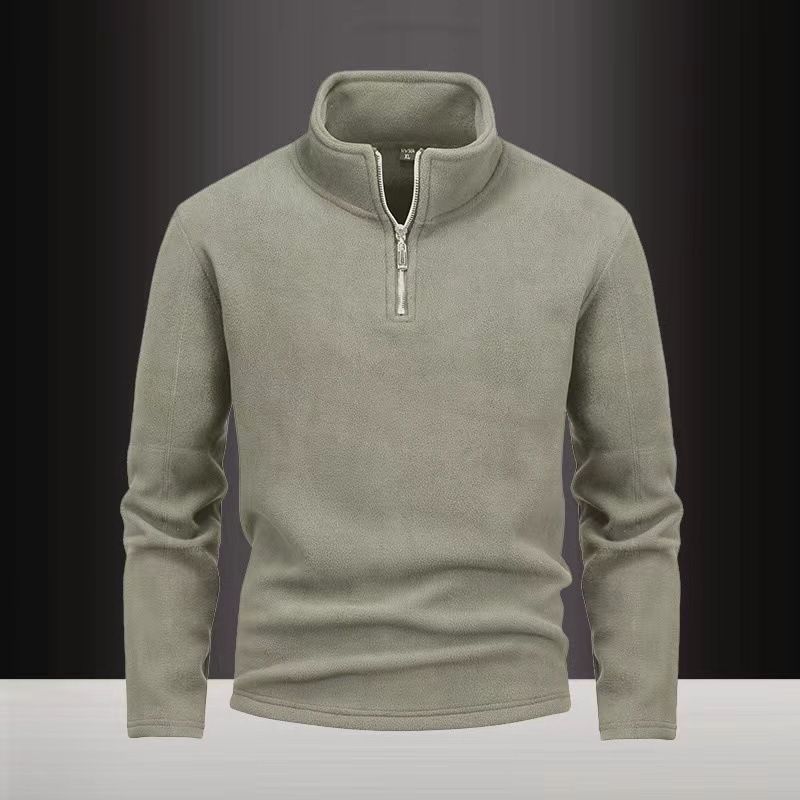Polar çift taraflı rahat polar dik yaka ceket, yarım fermuarlı hırka, uzun kollu modaya uygun çok yönlü 450g_voghion.com