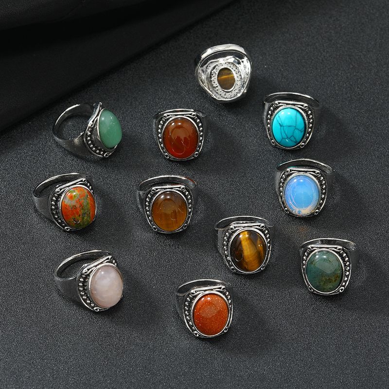 Anelli in pietra naturale con occhio di tigre, agata e turchese, stile etnico antico da uomo, 10 pezzi, dimensioni minime miste_voghion.com