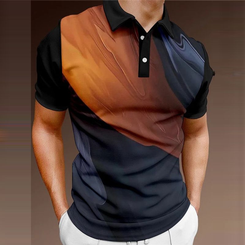 Fashion Society Herren Poloshirt Revers Button Top T-Shirt Casual 3D bedruckt Kurzarm Polo_voghion.com