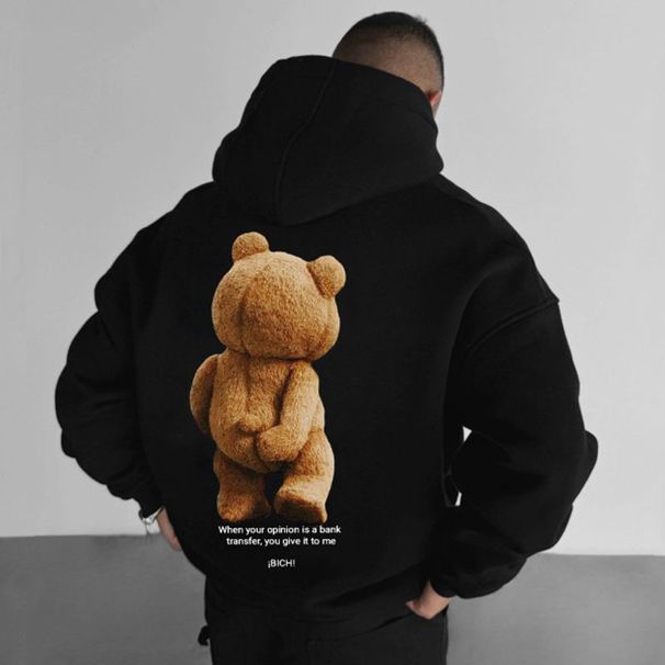 Übergroßes, lässiges Sweatshirt mit Kapuze und Teddybär-Print für Herren_voghion.com